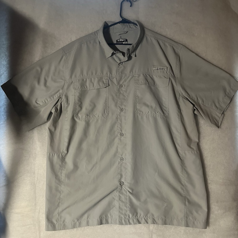 Habit Fishing Grey Sports Button Front Men's Shirt Size XL